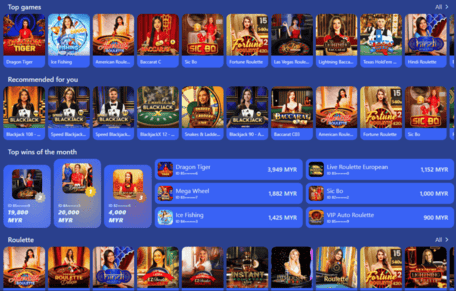 Lobi kasino langsung dengan meja dealer, had meja dan kategori permainan berasaskan strim