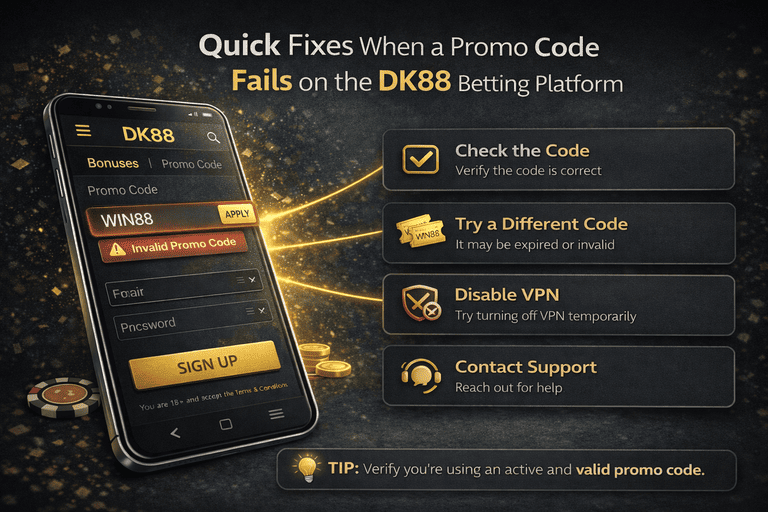 Langkah pembaikan apabila kod promosi DK88 gagal: semak format, syarat deposit dan status akaun