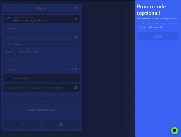 Medan kod promosi semasa pendaftaran di laman Dashking88 untuk aktifkan tawaran bonus