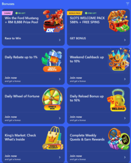 Halaman promosi Dashking88 dengan tawaran bonus, kod daftar masuk harian dan blok pratonton terma