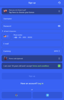 Borang pendaftaran di laman Dashking88 untuk membuat akaun di platform pertaruhan DK88