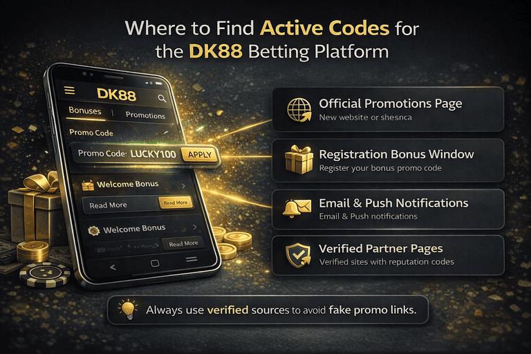 Tempat mencari kod promosi DK88 pada laman Dashking88: halaman promosi, pusat mesej dan akaun pengguna